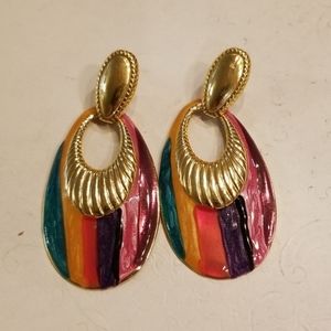 Vintage Colorful Gold Tone and Enamel Earri…
